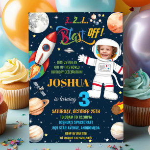 Weltraum-Raketenplanet Astronaut Geburtstags-Foto Einladung