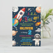 Weltraum-Raketenplaneten Astronaut Geburtstag Einladung (Stehend Vorderseite)