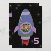 Weltraum-Raketenschiff-Boys Einladung zur Geburtst (Vorne/Hinten)