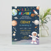 Weltraum-Raumfahrtplaneten Foto Geburtstag Einladung (Stehend Vorderseite)