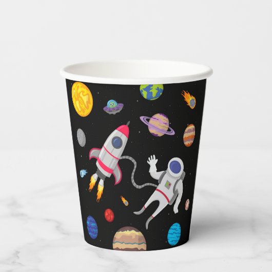 Weltraum-Raumfahrtplaneten Geburtstag Pappbecher (Rückseite)