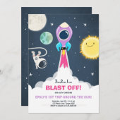 Weltraum-Rocket-Girl Rosa Einladung (Vorne/Hinten)