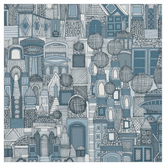 Weltraum-Stadt Mono Blau Stoff (Muster)