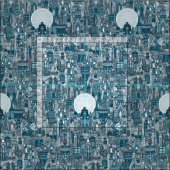 Weltraum-Stadt Mono Blau Stoff (Kachel)