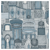 Weltraum-Stadt Mono Blau Stoff (Nahaufnahme)