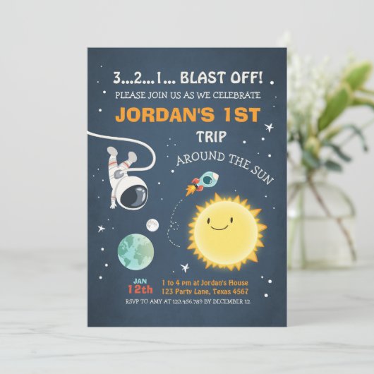 Weltraum-Startort Einladung Raketenastronaut (Stehend Vorderseite)