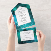 Weltraum Sternenuniversum Aquamarine Galaxie Hochz All In One Einladung (Abreißen)