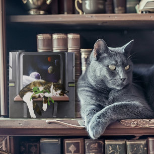 Weltraum-Tabby-Katze grüner Alien-Plüsch Sci-Fi Fliese