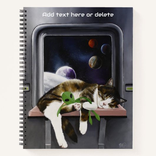 Weltraum-Tabby-Katze grüner Alien-Plüsch Sci-Fi Notizblock (Vorderseite)