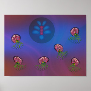 Weltraum-Tintenfische und menschliche Form Poster