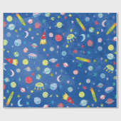 Weltraum UFO Planets Rocket Muster Wasserfarbe Geschenkpapier (Flach)
