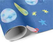 Weltraum UFO Planets Rocket Muster Wasserfarbe Geschenkpapier (Rolleneckpunkt)