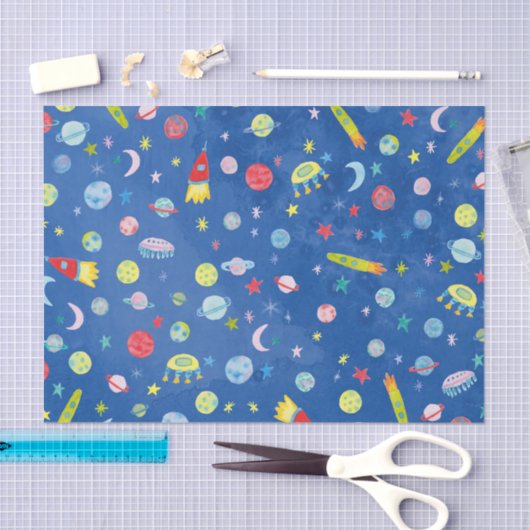 Weltraum-UFO-Raketenplanet-Muster Geschenk Seidenpapier (Handwerk)