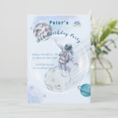 Weltraum und Astronaut zum Geburtstag Einladung (Stehend Vorderseite)