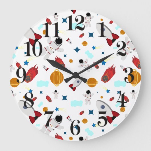 Weltraum- und Astronautenmuster des Kindes Große Wanduhr (Vorderseite)