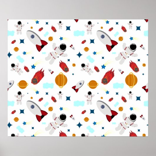 Weltraum- und Astronautenmuster des Kindes Poster (Vorne)