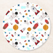 Weltraum- und Astronautenmuster des Kindes Runder Pappuntersetzer (Vorderseite)