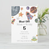 Weltraum Wasserfarbe Geburtstag Einladung (Stehend Vorderseite)