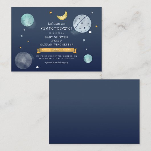 Weltraum Wasserfarbe Kinderdusche Einladung (Vorne/Hinten)