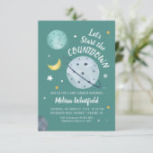 Weltraum Watercolor Script Planets Baby Shooter Einladung (Stehend Vorderseite)