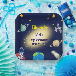 Weltraum zum Geburtstag - Astronaut, Rakete und Ga Pappteller