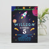 Weltraum zum Geburtstag blasen Einladung (Stehend Vorderseite)