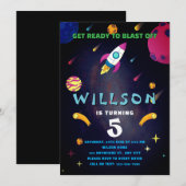 Weltraum zum Geburtstag blasen Einladung (Vorne/Hinten)