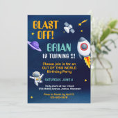 Weltraum zum Geburtstag Einladung (Stehend Vorderseite)