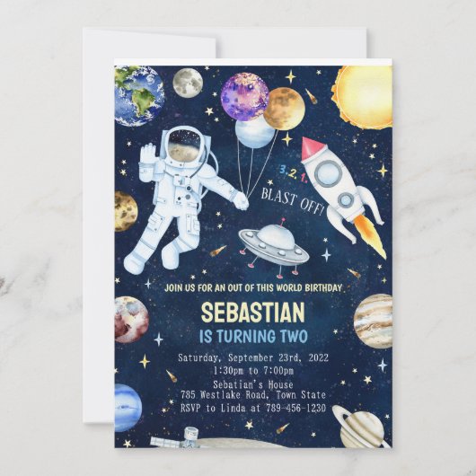 Weltraum zum Geburtstag Einladung (Vorderseite)