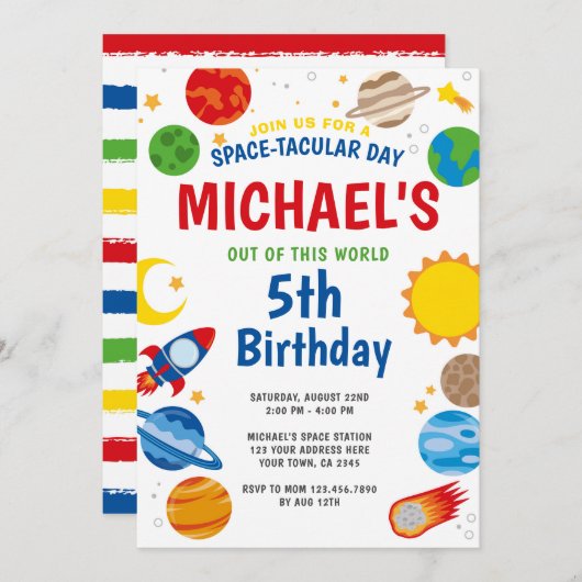 Weltraum zum Geburtstag Einladung (Vorne/Hinten)