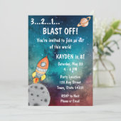 Weltraum zum Geburtstag Einladung (Stehend Vorderseite)