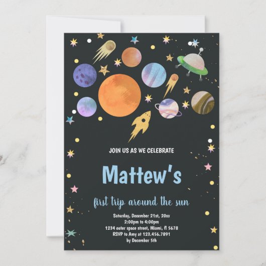 Weltraum zum Geburtstag Einladung (Vorderseite)