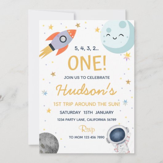 Weltraum zum Geburtstag Einladung Astronaut einlad (Vorderseite)