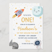 Weltraum zum Geburtstag Einladung Astronaut einlad (Vorne/Hinten)