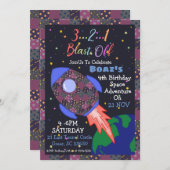 Weltraum zum Geburtstag Einladung für Junge (Vorne/Hinten)