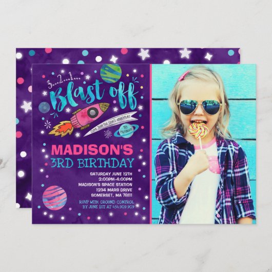 Weltraum zum Geburtstag Einladung Weltraum Party (Vorne/Hinten)