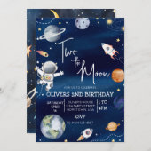 Weltraum Zweiter Geburtstag Einladung Zwei der (Vorne/Hinten)