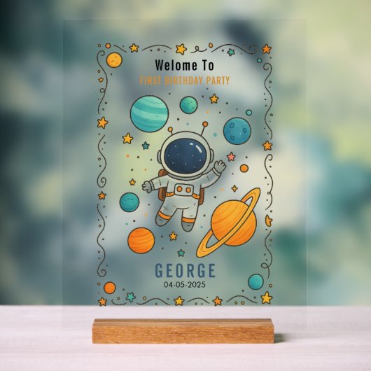 Weltraumabenteuer 1. Geburtstag | Outer Space Acrylschild (Neutral)