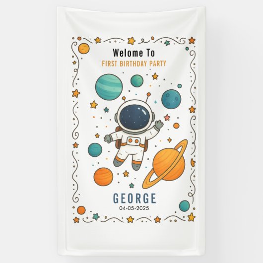 Weltraumabenteuer 1. Geburtstag | Outer Space Banner (Vertikal)