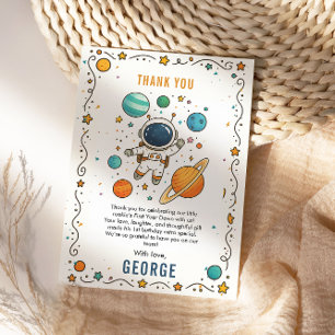 Weltraumabenteuer 1. Geburtstag   Outer Space Dankeskarte