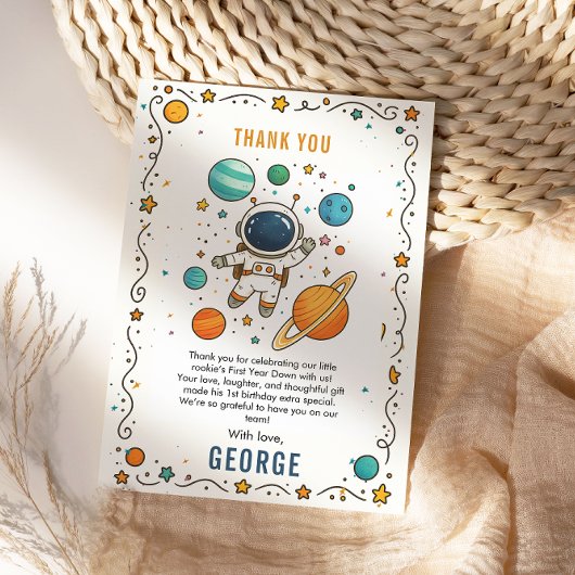 Weltraumabenteuer 1. Geburtstag | Outer Space Dankeskarte