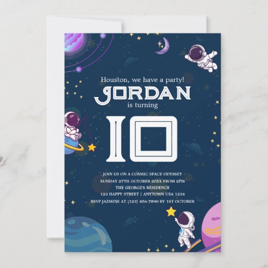 Weltraumabenteuer: Blue Astronaut Kindergeburtstag Einladung (Vorderseite)