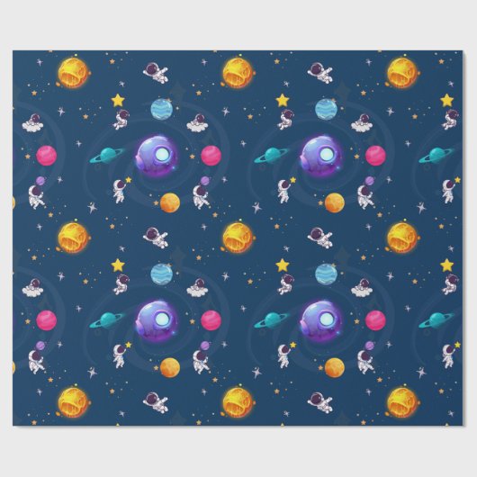 Weltraumabenteuer: Blue Astronaut Kindergeburtstag Geschenkpapier (Flach)