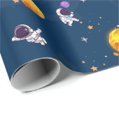 Weltraumabenteuer: Blue Astronaut Kindergeburtstag Geschenkpapier (Rolleneckpunkt)