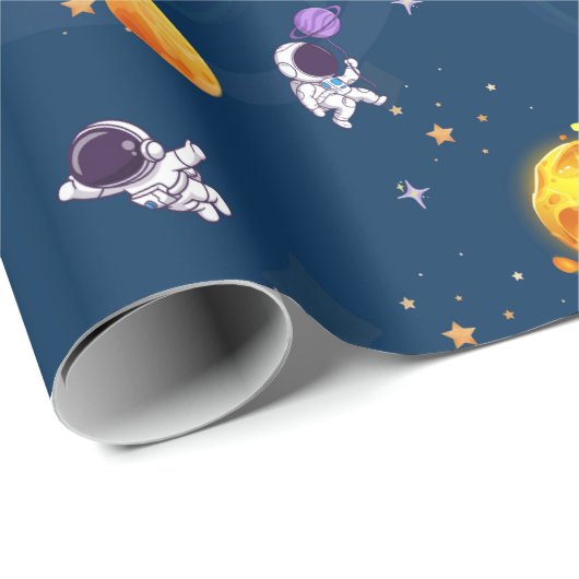 Weltraumabenteuer: Blue Astronaut Kindergeburtstag Geschenkpapier (Rolleneckpunkt)