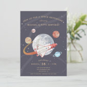 Weltraumabenteuer Boys Geburtstag Einladung (Stehend Vorderseite)