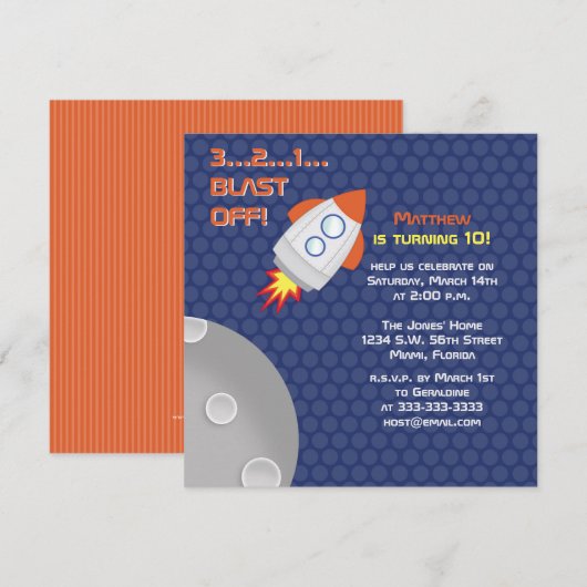 Weltraumabenteuer Einladung (Vorne/Hinten)