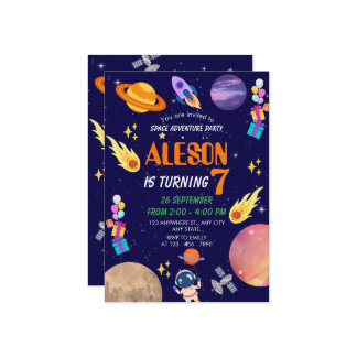 Weltraumabenteuer Geburtstag Einladung für Kinder 