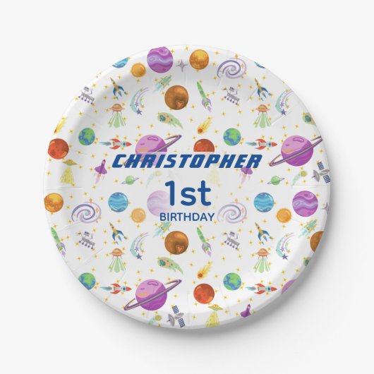 Weltraumabenteuer Geburtstag Pappteller (Vorderseite)