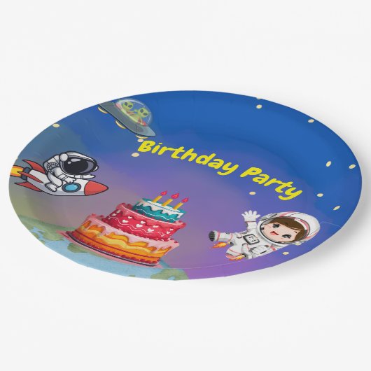 Weltraumabenteuer Geburtstag Pappteller (Schrägansicht)